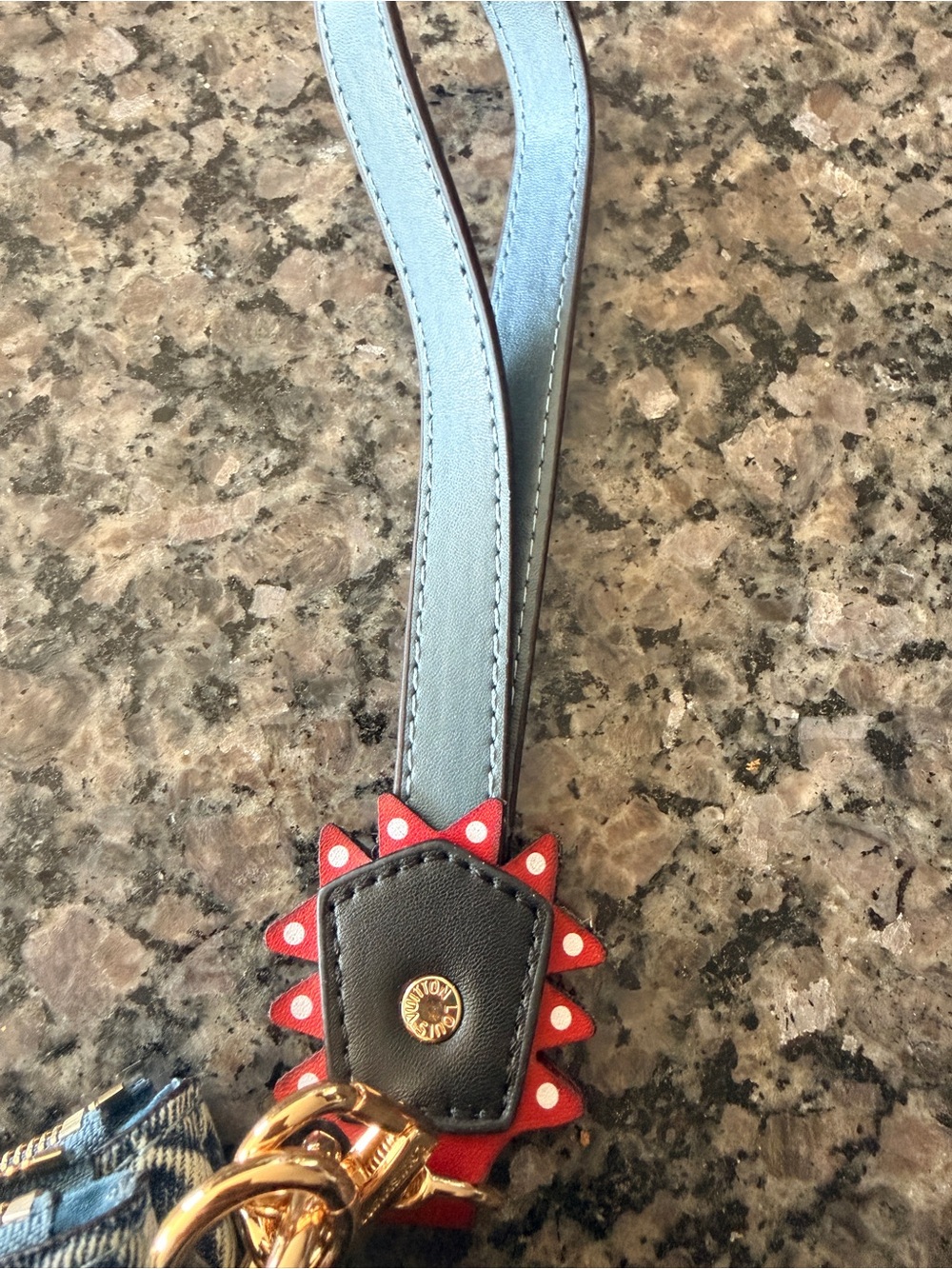 Fashion Brand Blue Denim Monogram Triple Pouch Wristlet with Red Accent - Picture 5 of 5